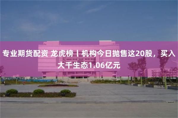 专业期货配资 龙虎榜丨机构今日抛售这20股，买入大千生态1.06亿元
